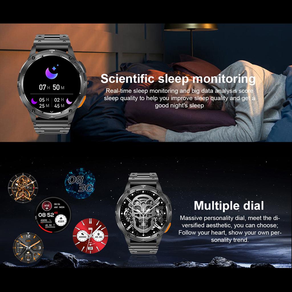 AK59 1.43-inch AMOLED Screen Sports Wristband Heart Rate Blood Oxygen Monitor Smart Watch,Steel Strap