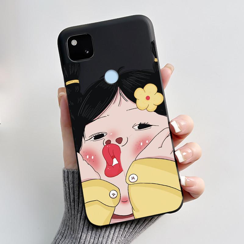 Coque Pour Google Pixel 4A 4 A 4G Noir Coque de Téléphone Esthétique Mignon Chat Dessin Animé Mince Souple TPU Silicone Arrière Pour Pixel4A Coquille
