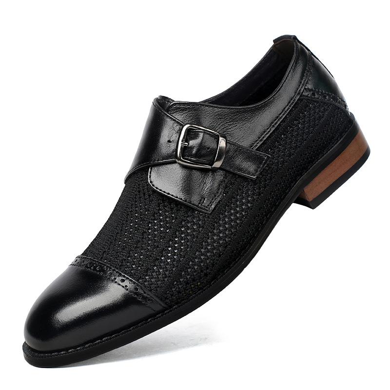 Men s Plus Size Trendy Breathable Leather Sandals - Spring/Autumn Fashion Hollow Korean Style 36 чёрный