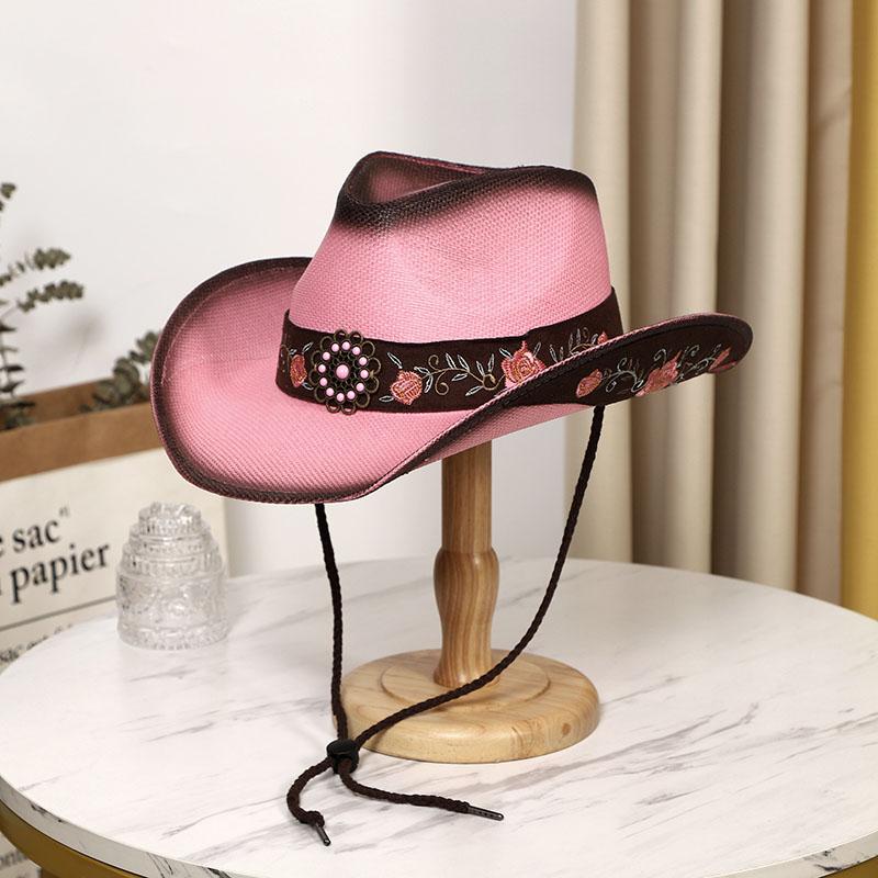

High Quality Western Cowboy Hat Woman Summer 2026 Vintage Outdoor Beach Straw Sun Hat Cowgirl Chapeau Femme Jeans Hats Caps About 58cm розовый