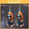 Halloween Themed Hooded Jacket Skull Pattern Droplet Shaped Acrylic Earrings For Punk And Gothic Style