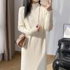 Herbst- und Winterstrickkleid Damen Stilvoller Rollkragenpullover Einfarbiges langes Strickkleid Lässiges lockeres Strickkleid