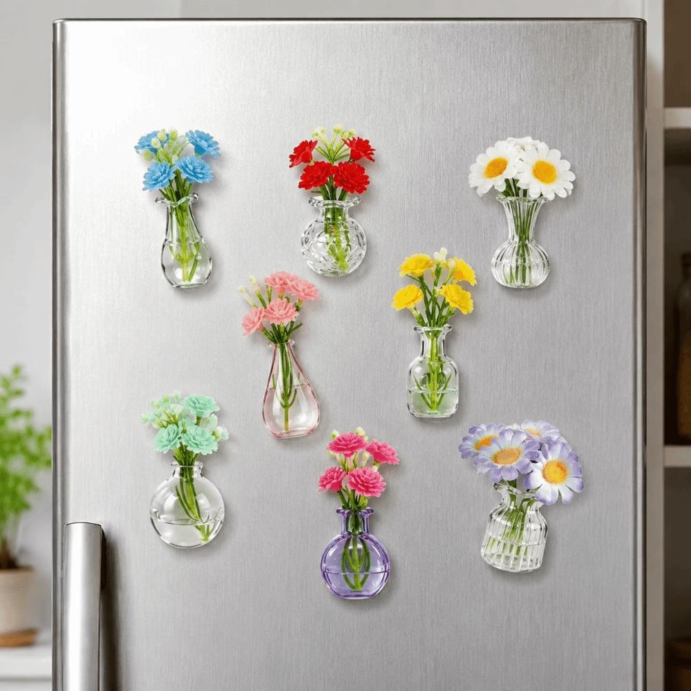 8Pcs/Set Modern Mini Glass Vase Magnets Creative Refrigerator Magnets Vase Living Room