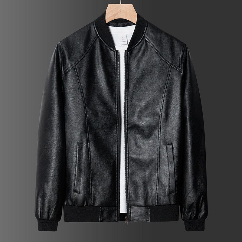 Foreign Trade Surplus Spring and Autumn New Style Baseball Collar Cool Pu Leather Jacket Men s American Motorcycle Casual Leather Jacket Coat Black 3XL