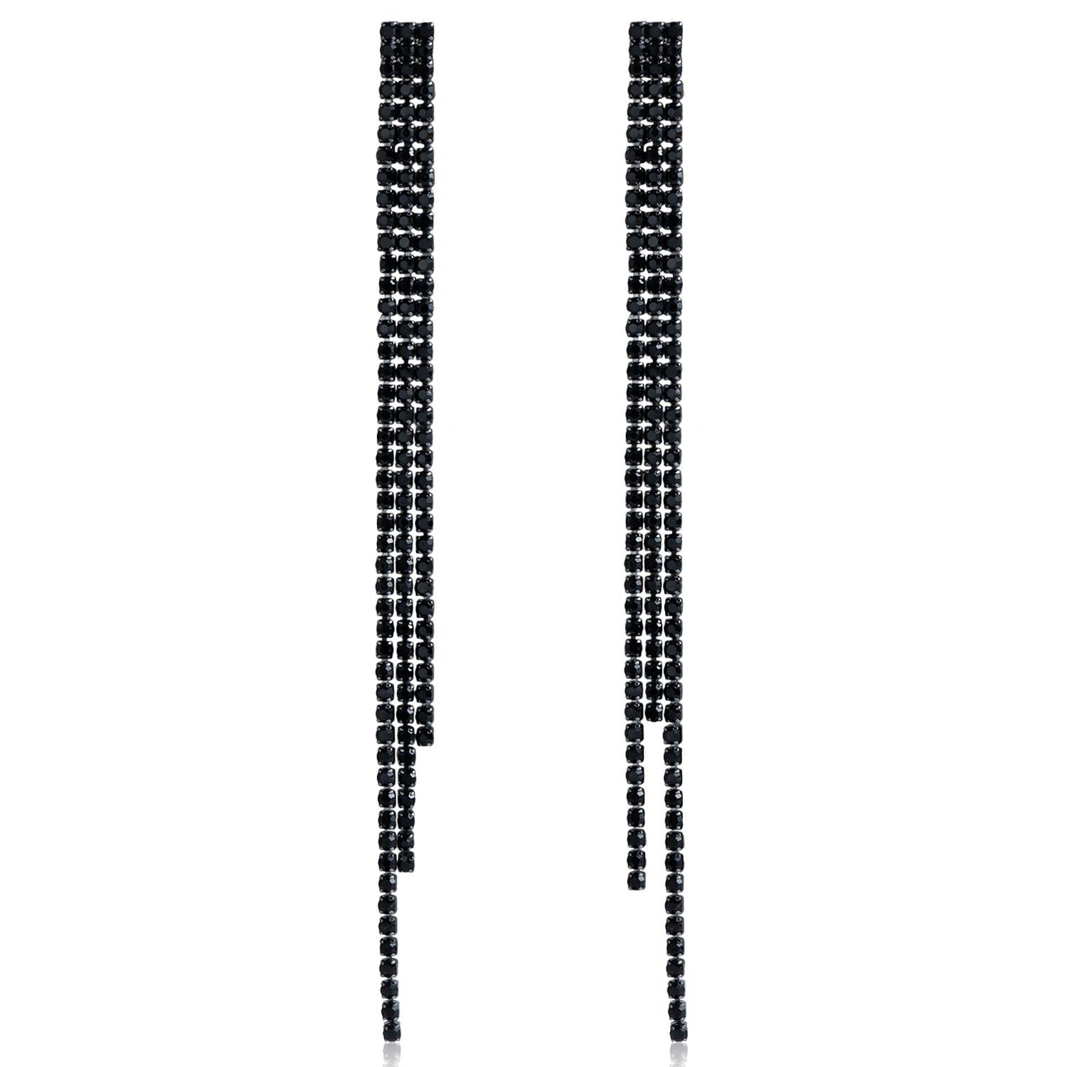 

European and American jewelry, black super flash claw chain fringed earrings, long full diamond earrings, rhinestone dinner earrings for women чорний