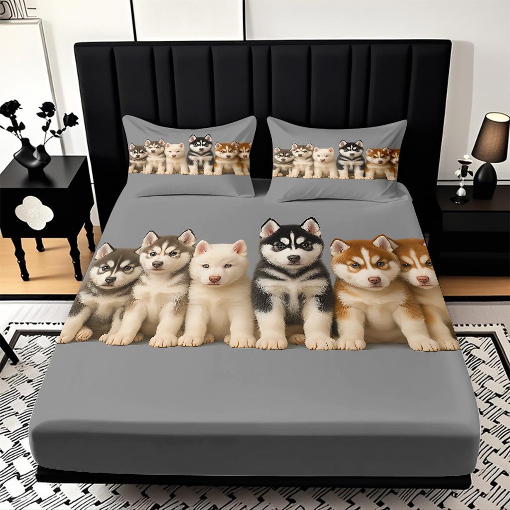 High Definition Digital Printing Cute Puppy Pattern Skin-Friendly Polished Mattress Three-Piece Set