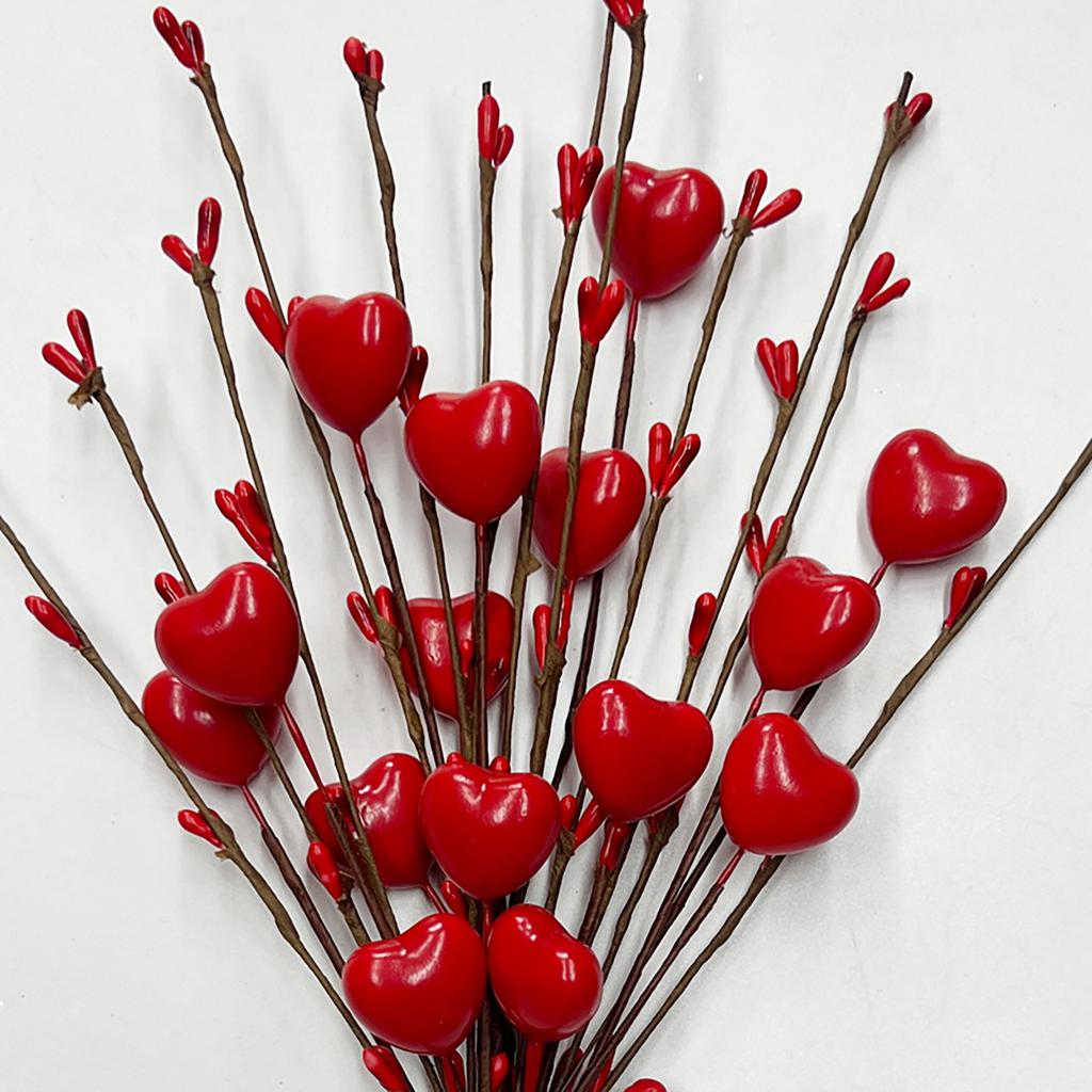 6 Stück Künstliche Herzbeeren Picks Valentinstagsfeiertag Dekorative Herzbeeren Stiele Zweige für
