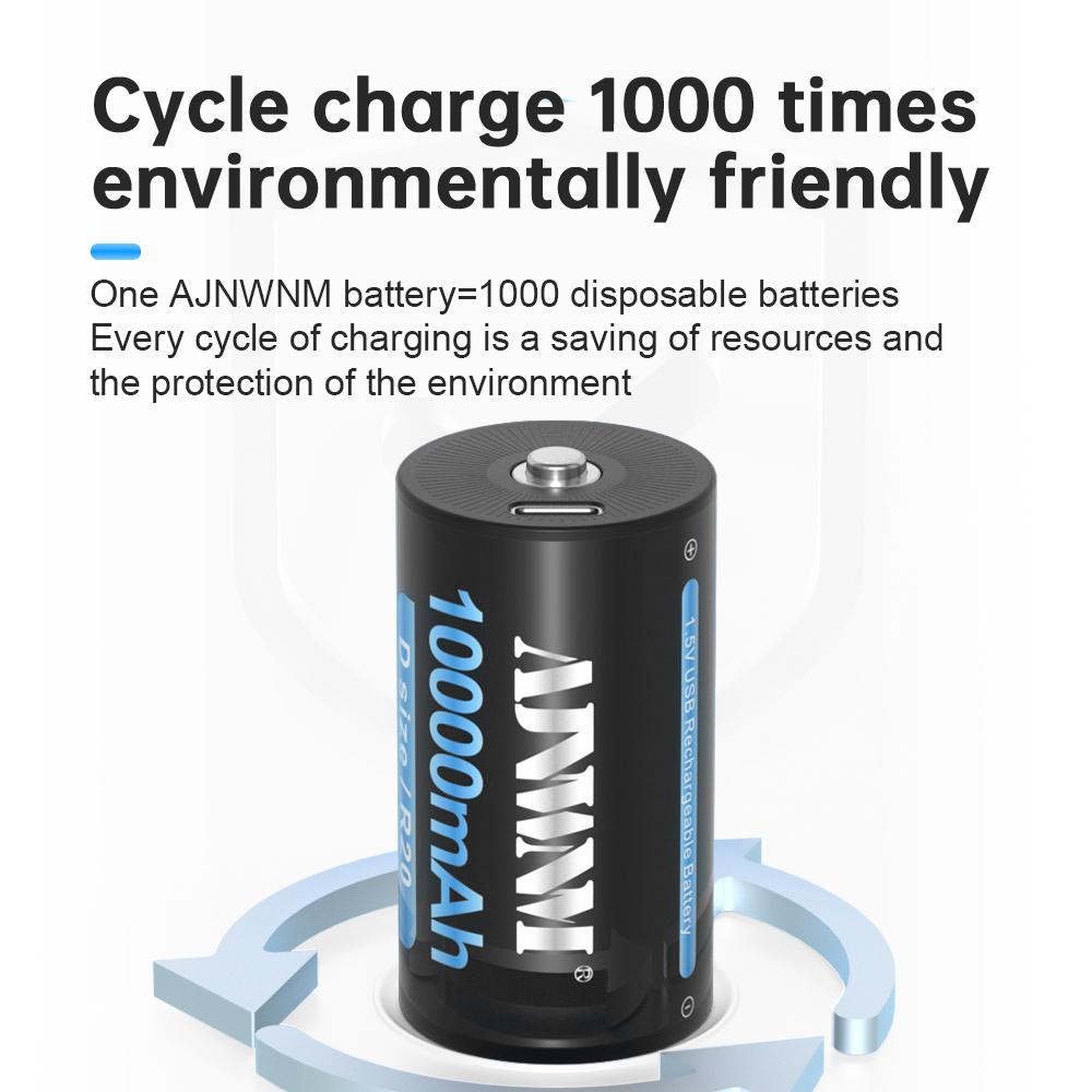 10000mAh 1.5V D-size Battery Type - C USB Rechargeable Li-ion Lipo LR20 Gas Furnace Boiler Water Heater