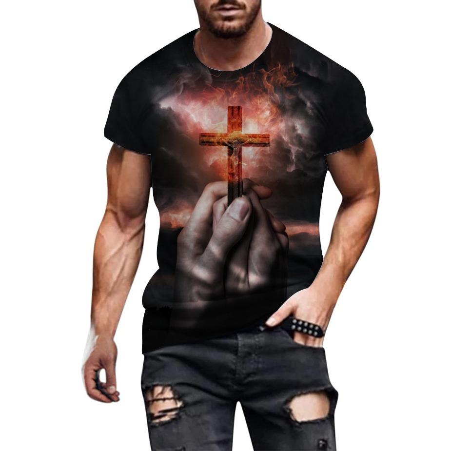 Creative 3D Printed T-shirt for European and American Spring/Summer Men's T-shirt Casual Round Neck Short Sleeved Top