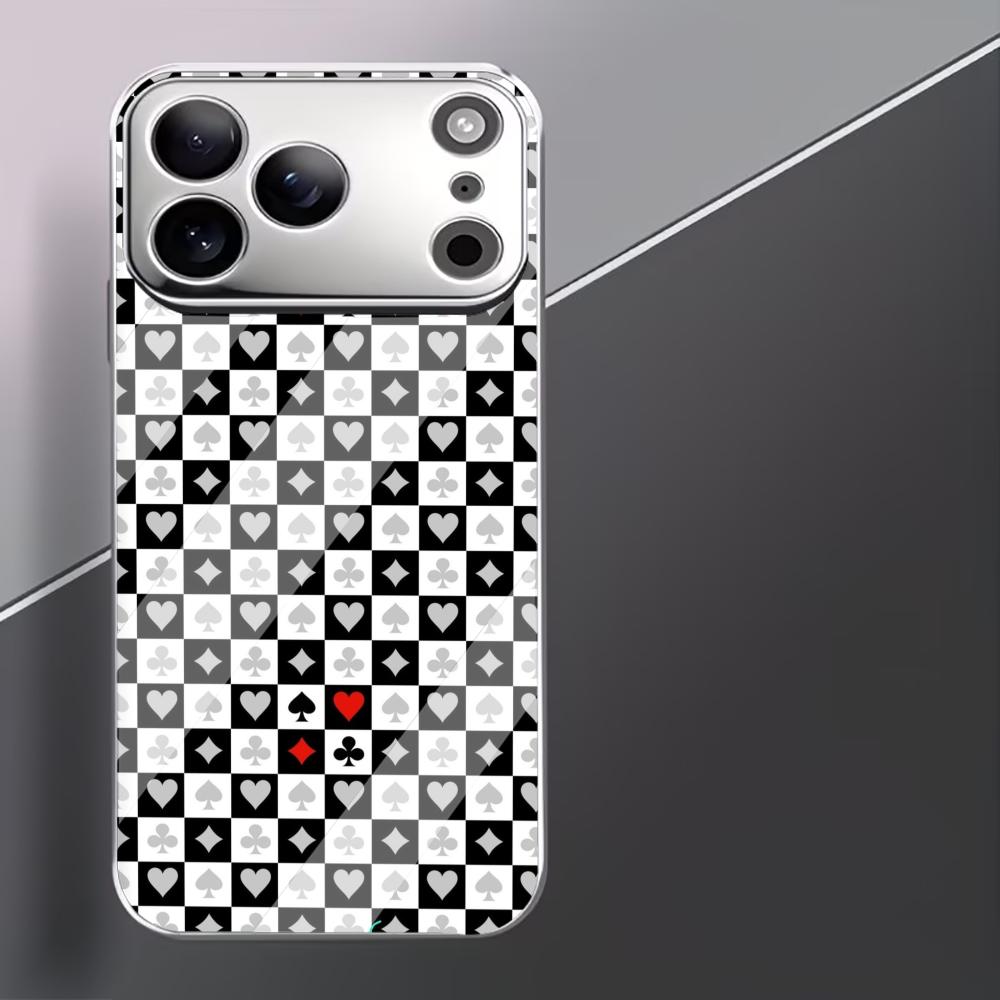 Chessboard Playing Card Phone Case High-end Phone Case Electroplated Glass TPU PhoneCase for iPhone 17 16 15 14 13 12pm Pro Plus