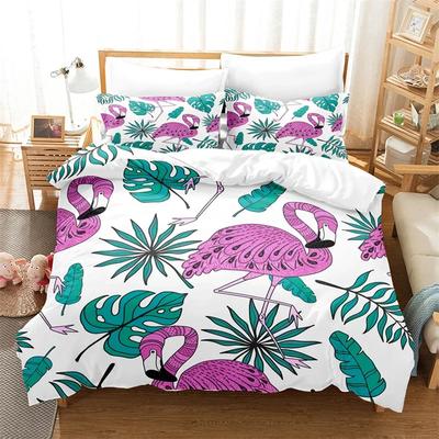 Flamingo Duvet Cover Microfiber Palm Leaves Flower Bedding Set Hawaiian Islands Tropical Floral Quilt Cover King For Girls Teens