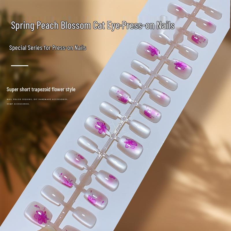 

Весенне-летний персиковый кошачий глаз нейл-арт: Расписанные вручную, Носимые, Ледяные прозрачные, Усовершенствованные отбеливающие накладные ногти