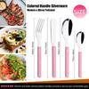 16 Pieces Color Handle Flatware Eating Utensils, Stainless Steel Tableware Rivet ABS Handle Design, Knives Forks Spoons for Home, Service for 4