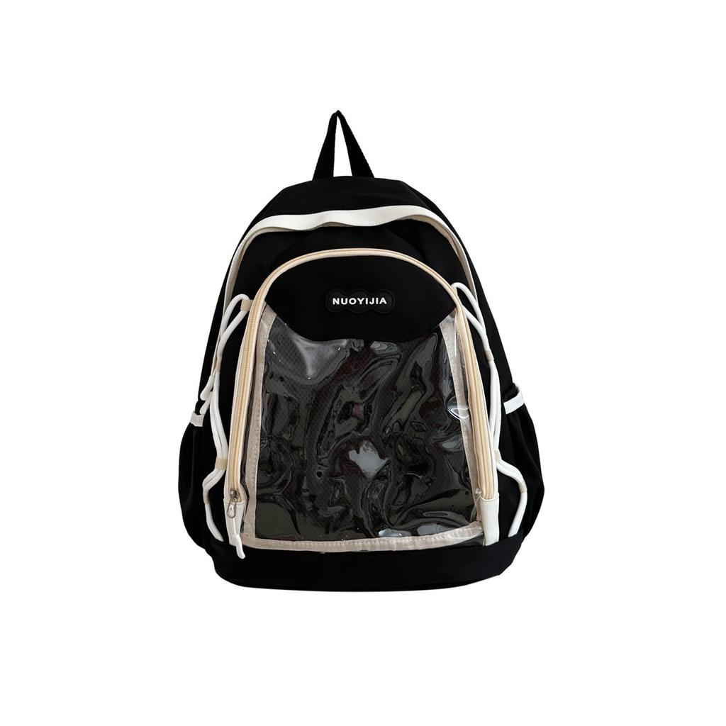 School Bag, High-value Japanese Color-block Transparent Pain Bag, Sweet Versatile Backpack for Middle School Students, Cute Children's Spring Outing