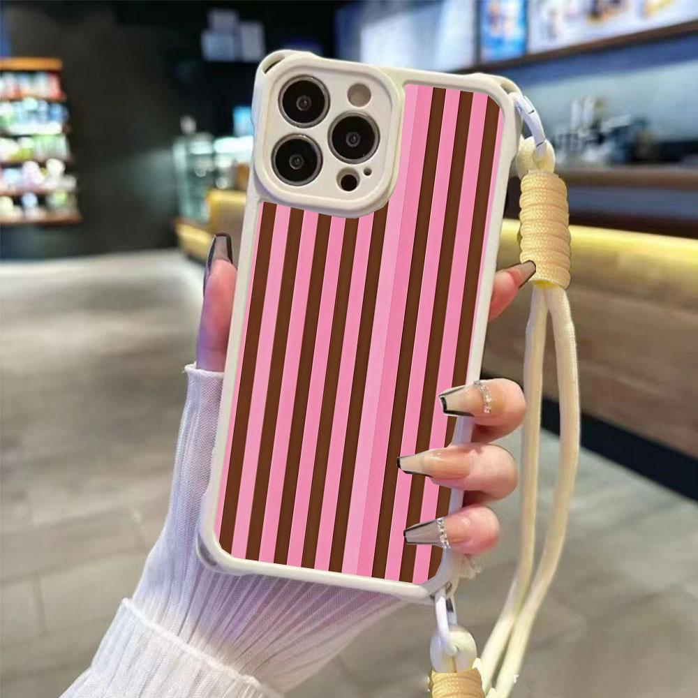 Colorful Striped INS Couple For Iphone 17 16 15 14 12 Phone Cases Four Corner Anti Fall Chain Case Lens Protection Shockproof