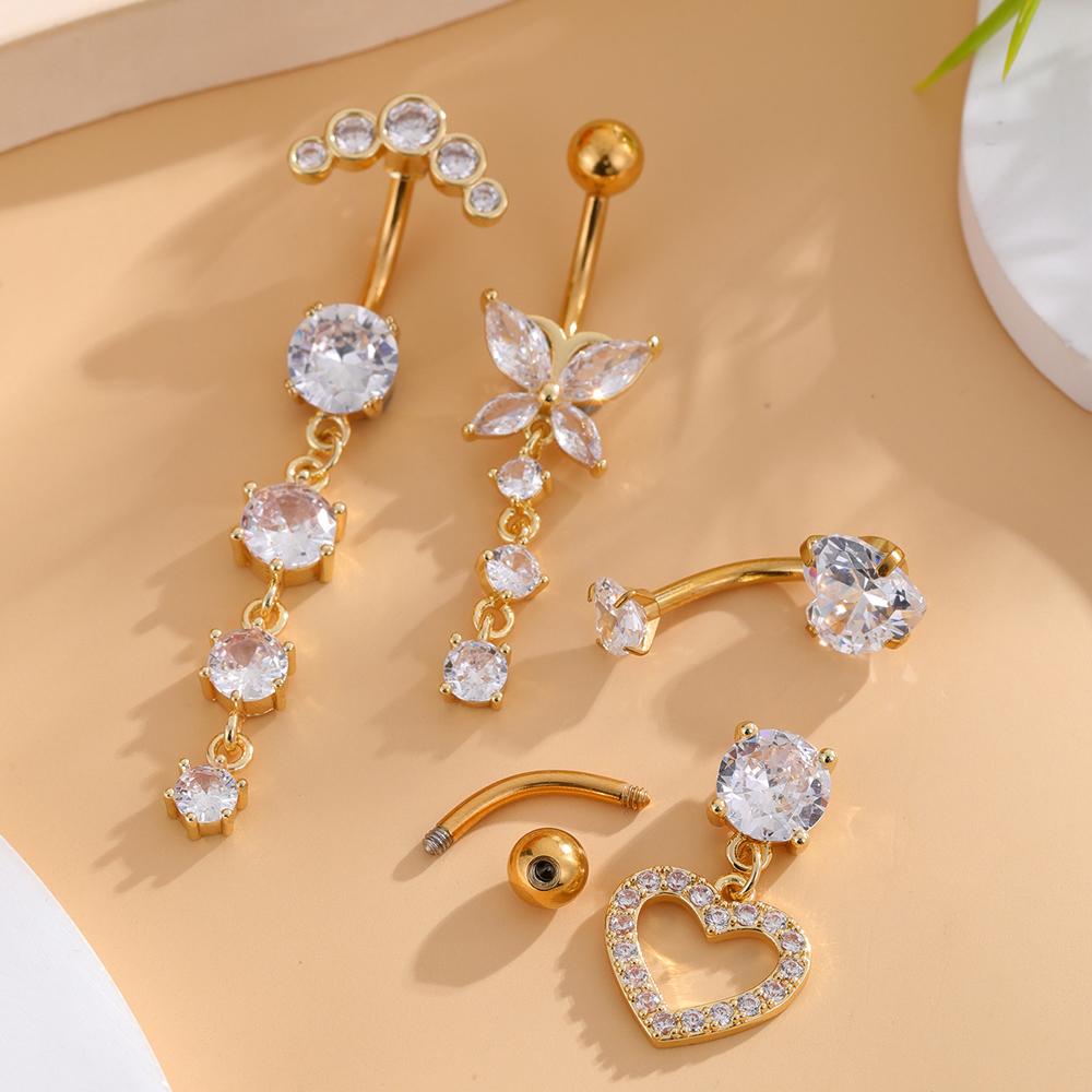 14G Dangle Belly Button Rings Surgical Steel Silver Belly Button Rings Dangling CZ Belly Rings for Women Belly Button Piercing Jewelry