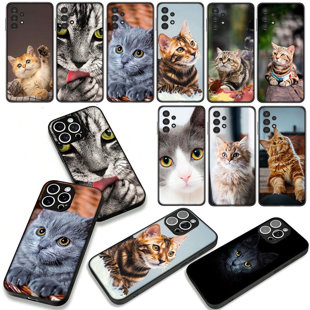 Blue Cat Green Eyes Meow Phone Cover for Samsung Galaxy A36 A17 A26 A07 A35 A54 A53 A13 A33 A34 S8 S9 S20 S21 FE S10 Plus Case