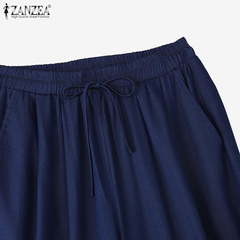 ZANZEA Womens Summer Loose Casual Drawstring Cropped Pants