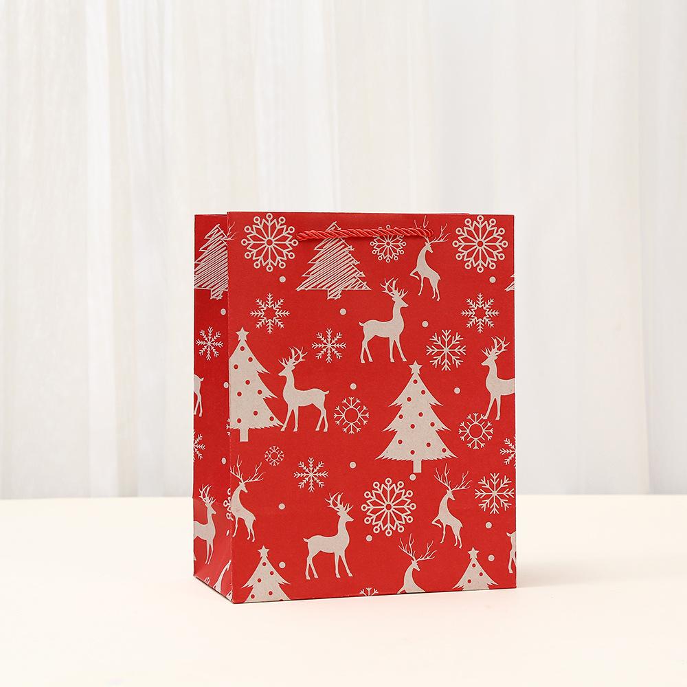 12 PCS Christmas Party Gift Bags Handle Red Kraft Paper Bags Santa Claus Printed Gift Bags Shopping Bag for New Year Christmas
