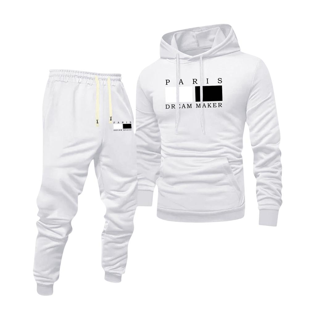 Men's Printed Hooded Sweatshirt And Sweatpants Casual Sports Suit