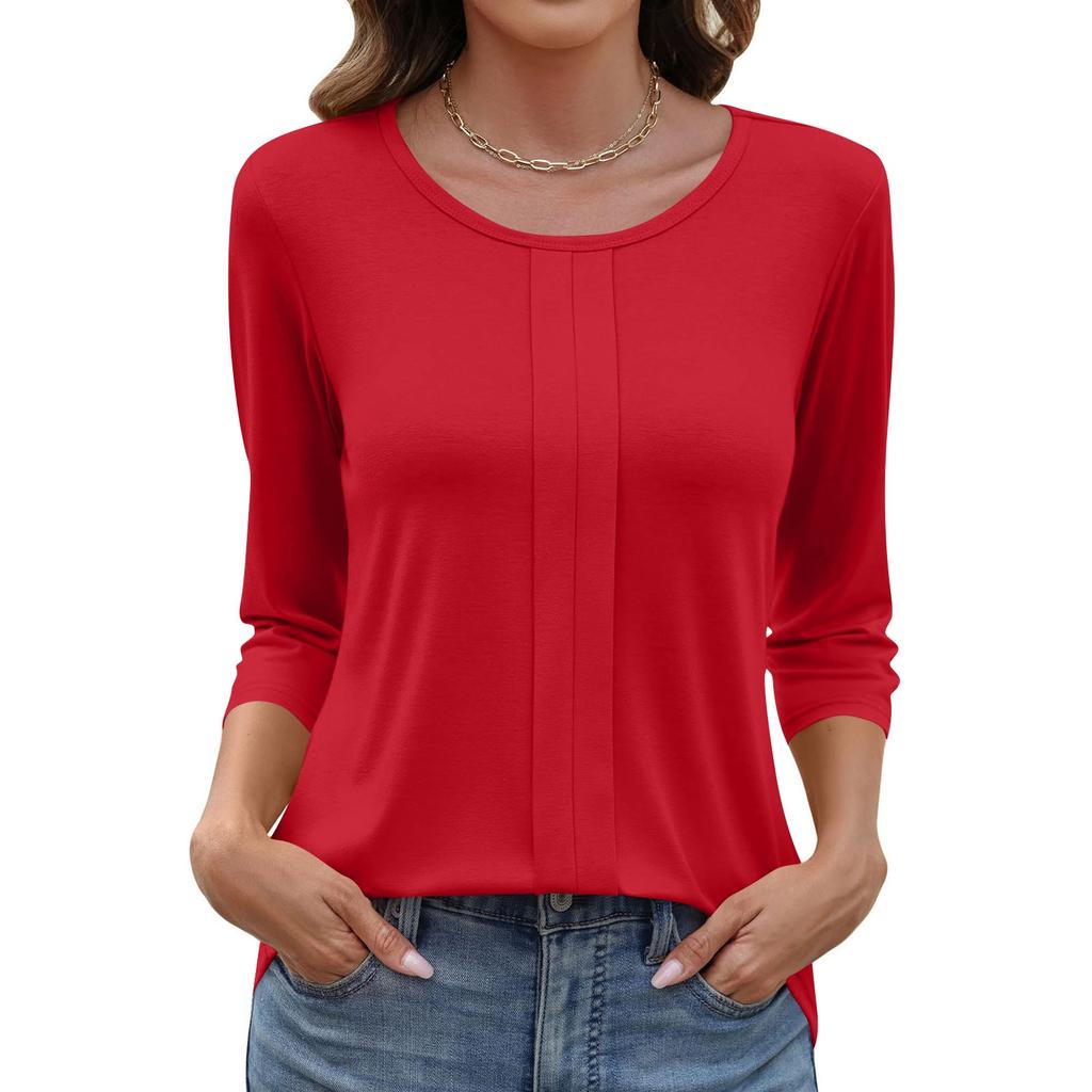 Women's Fashionable Casual Three Quarter Sleeve Printed Collar Pullover Top