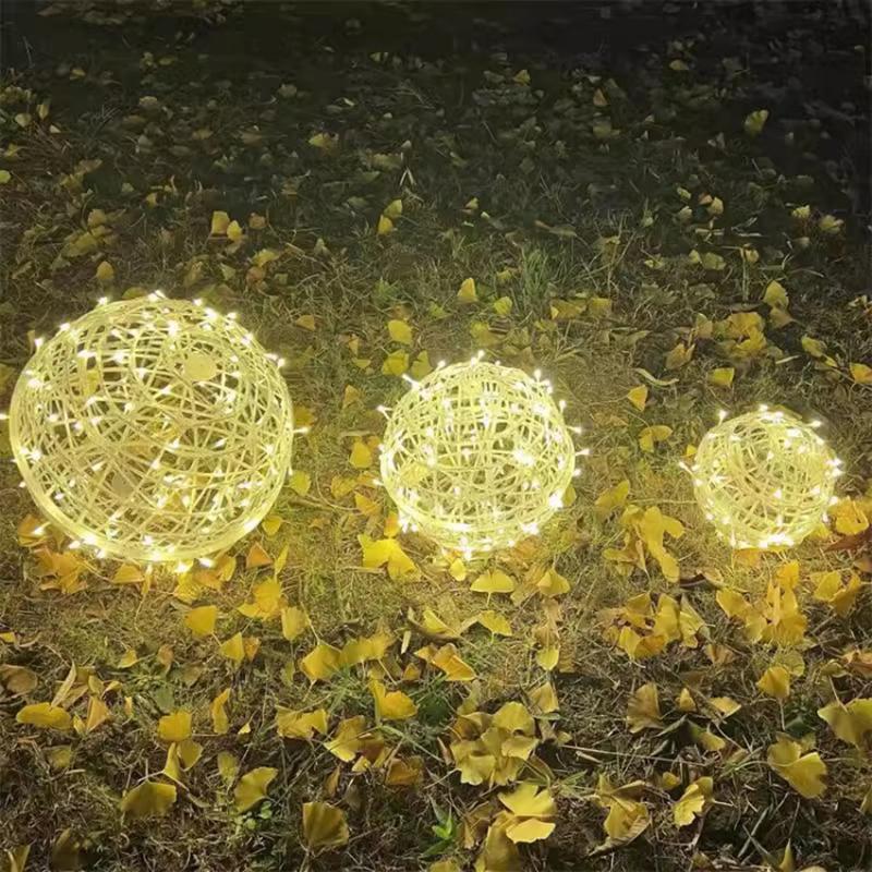 Year 20Cm Hanging Light Led Light Multiple Colors Rattan Ball Fairy Light String Waterproof Garden Holiday Gift