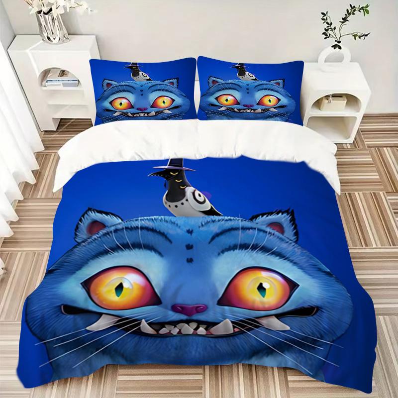 Quirky Blue Monster Illustration Print 3Pcs Bedding Set,Duvet Cover with 2 Bedro,Pillowcase Home Birthday Gift