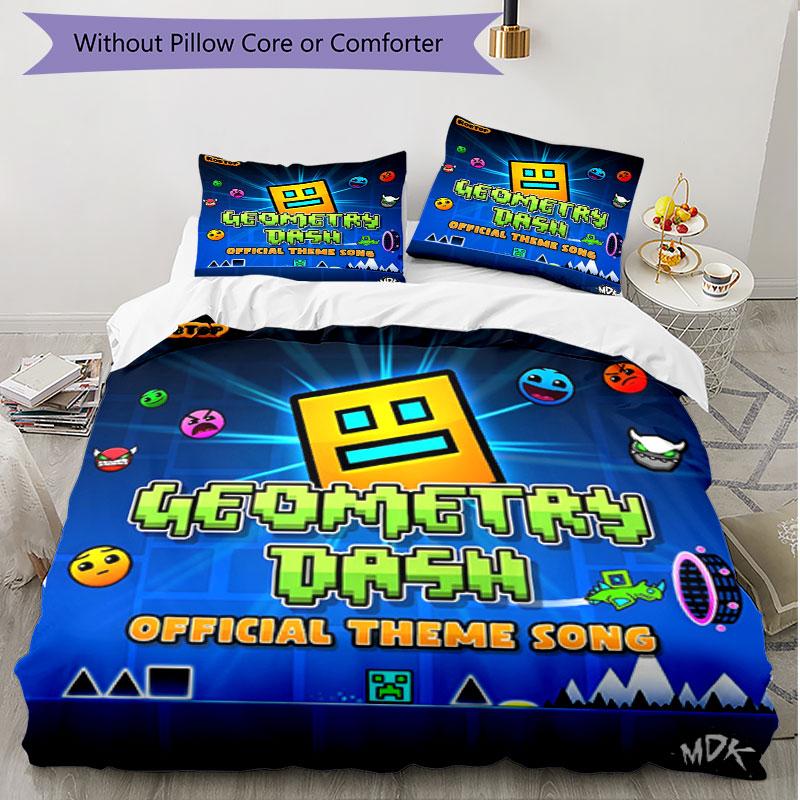 3pcs Duvet Cover Set (1*Duvet Cover + 2*Pillowcase, Without Core), Geometry Dash Print Soft All‑Season Bedding Set, Home Bedroom Decor Gift