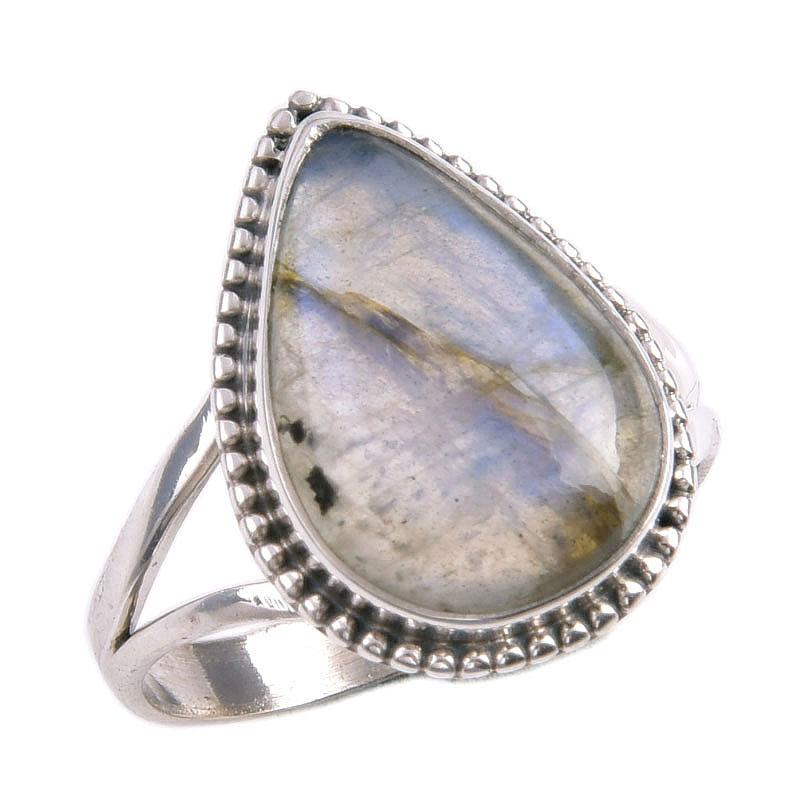 Natural Labradorite Gemstone 925 Solid Sterling Silver Jewelry Ring Size 10 D5V15