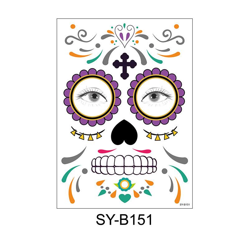 Cross Border Halloween Scene Tattoo Stickers Waterproof Sweat Day Of Dead Makeup Ball Funny Facial