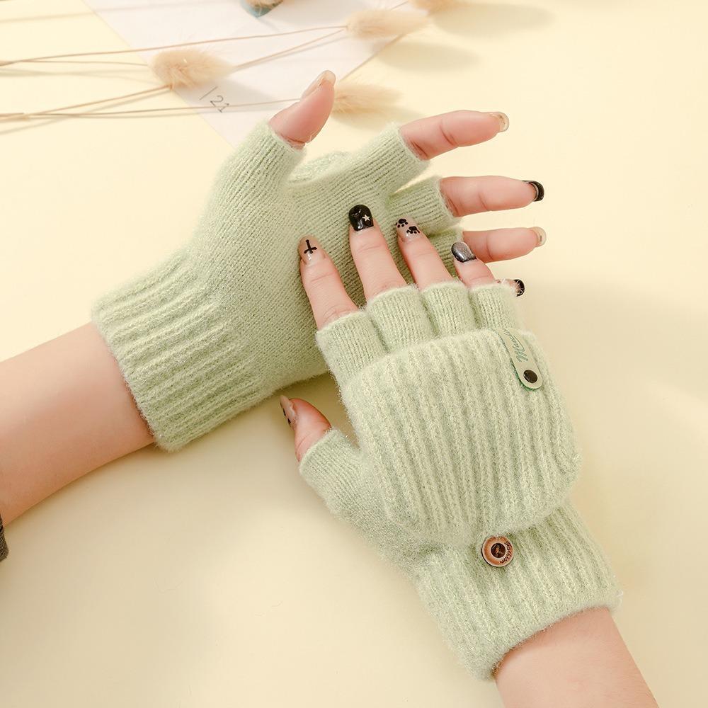 

Anti-Cold Knitted Wool Gloves Touchscreen Bicycle Riding Gloves Flip Mittens Writing And Typing зелений