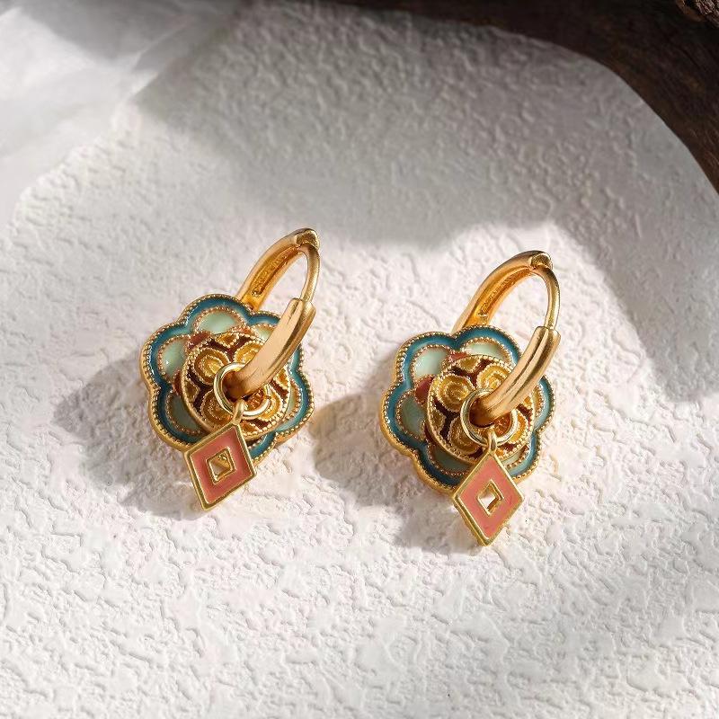 Retro color enamel new Chinese earrings drip glaze circle ethnic style niche light luxury high-end ear jewelry