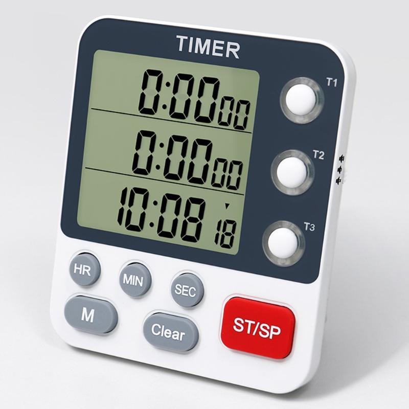 Digitaler Dual-Küchentimer 3 Kanäle Count UP/Down-Timer Kochtimer Stoppuhr Großes Display Einstellbare Lautstärke