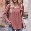 Women's Casual Solid Color Bubble Sleeve Square Neck Pleated Long Sleeved Top Top