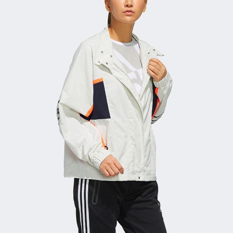 Adidas Logo Print Patchwork Stand Collar Jacket Women Outerwear Trace-Grey FM5275