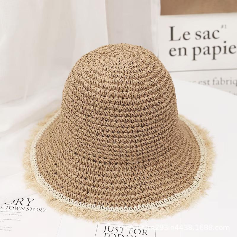 Crochet Straw Hat for Women Summer Handmade Hollow Out Panama Raffia Paper Tassel Edge Beach Hats UV Protect Foldable Sun Visor
