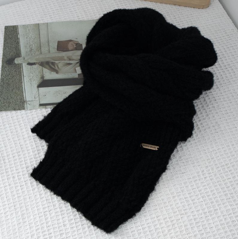 Women's Knitted Wool Blend Winter Scarf - Trendy Korean Style, High-End Cashmere Feel, Versatile for Students