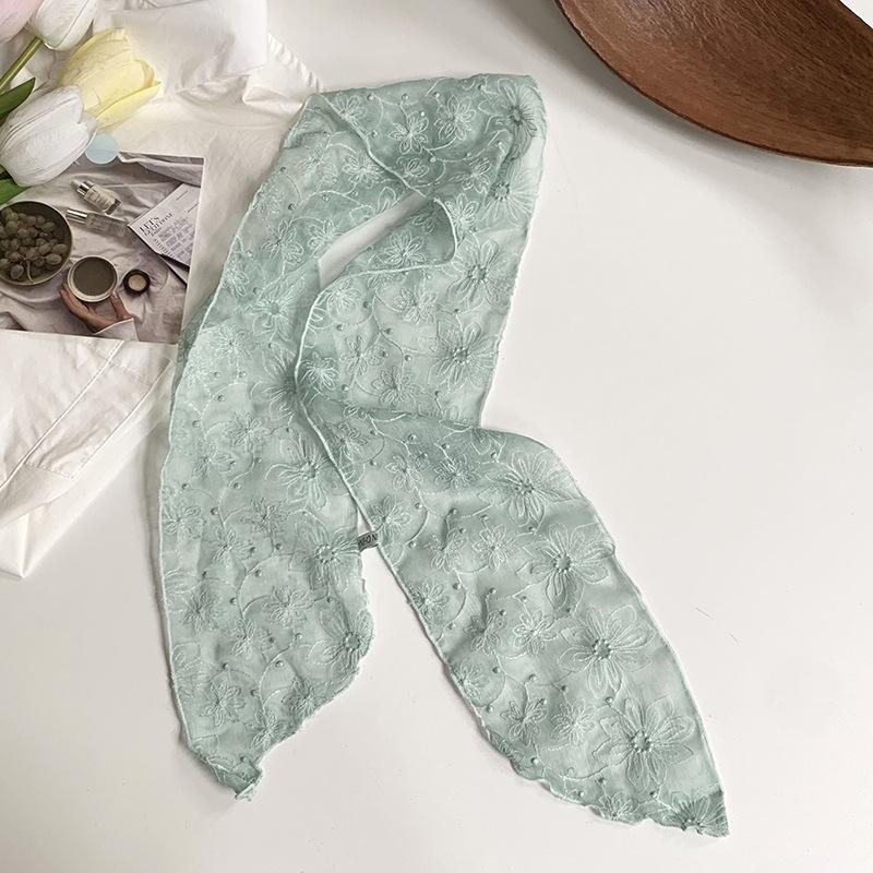 Lace Silk Scarf New Literary Embroidery Silk Scarf High Sense Temperament Small Scarf Headscarf Summer Women Pastoral Headband Hair Accessories