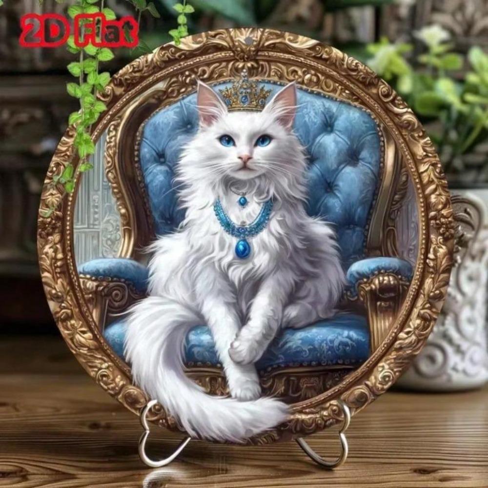 Royal Crown Cat Metal Wall Art 8x8 Inch Blue Gold Aluminum Sign