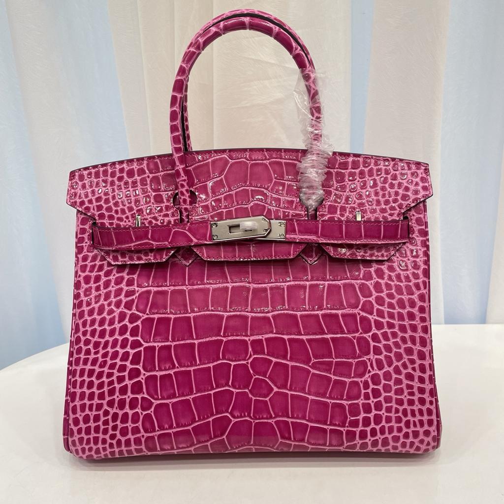 New Top-grain Cowhide Crocodile Pattern Women's Full Pair Version Shoulder Strap Version Handbag Lock Solid Color Women's Bag