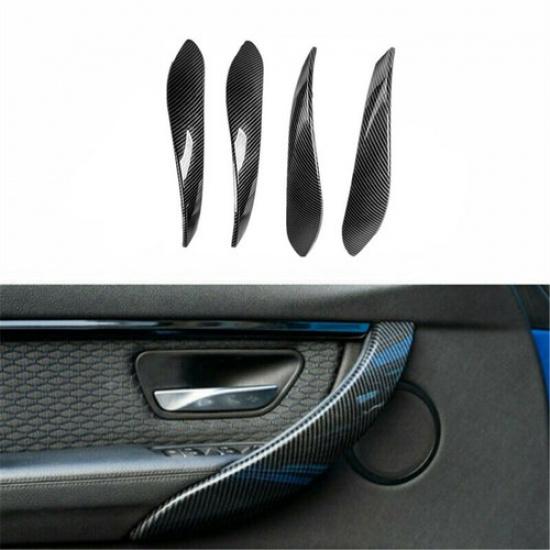 4x Carbon Fiber Style Inner Door Handle Cover Repalcement Trim For BMW 3 F30 F34