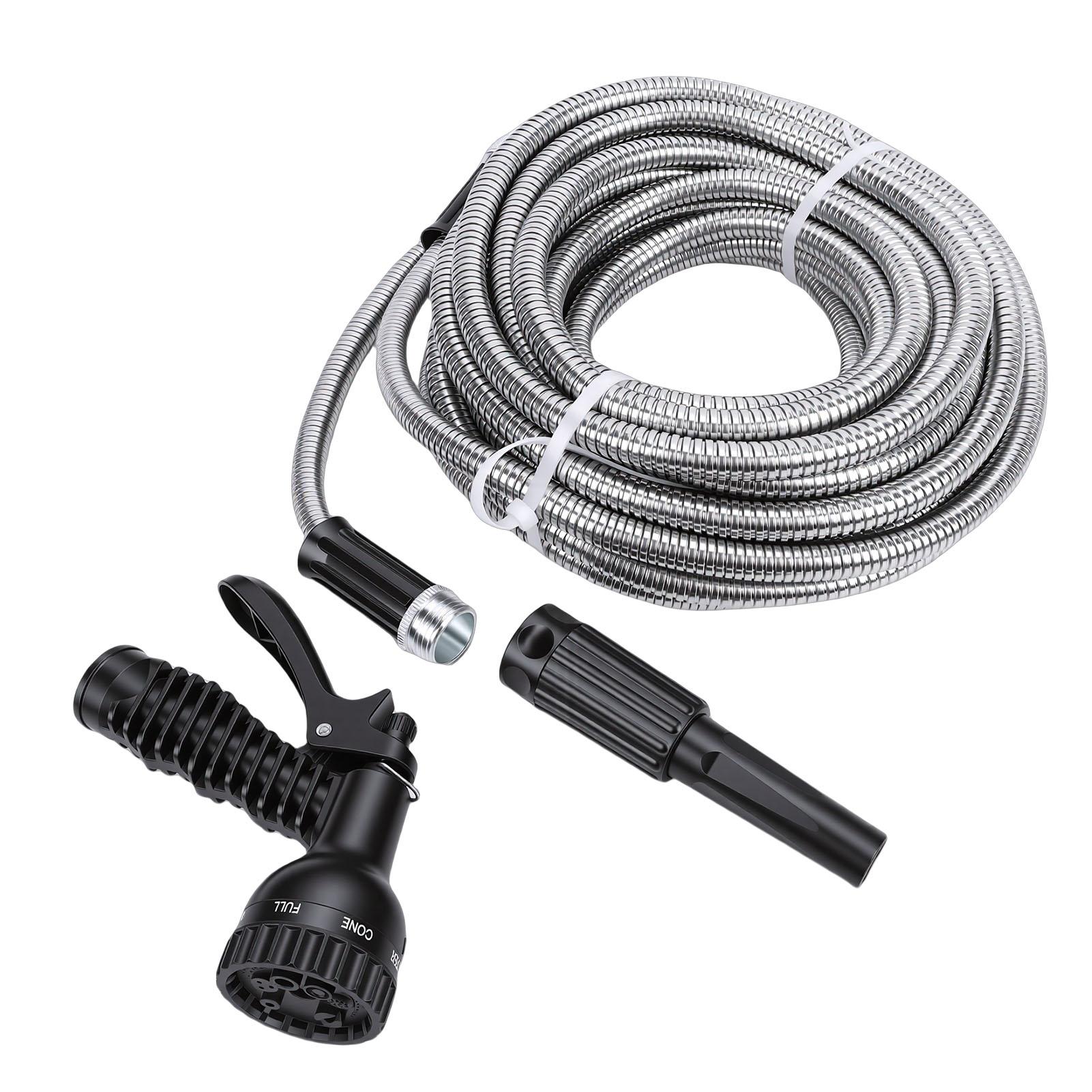 Garden Hose 50FT Stainless Steel Auto Retractable Flexible Water Hose with Nozzle Sprayer for Outdoor Yard Lawn