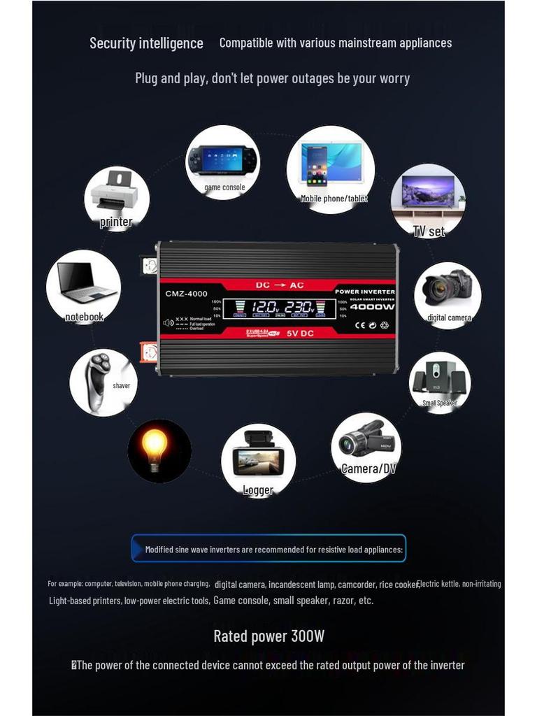 Intelligent Modified Sine Wave Car Solar Inverter 4000W 12V