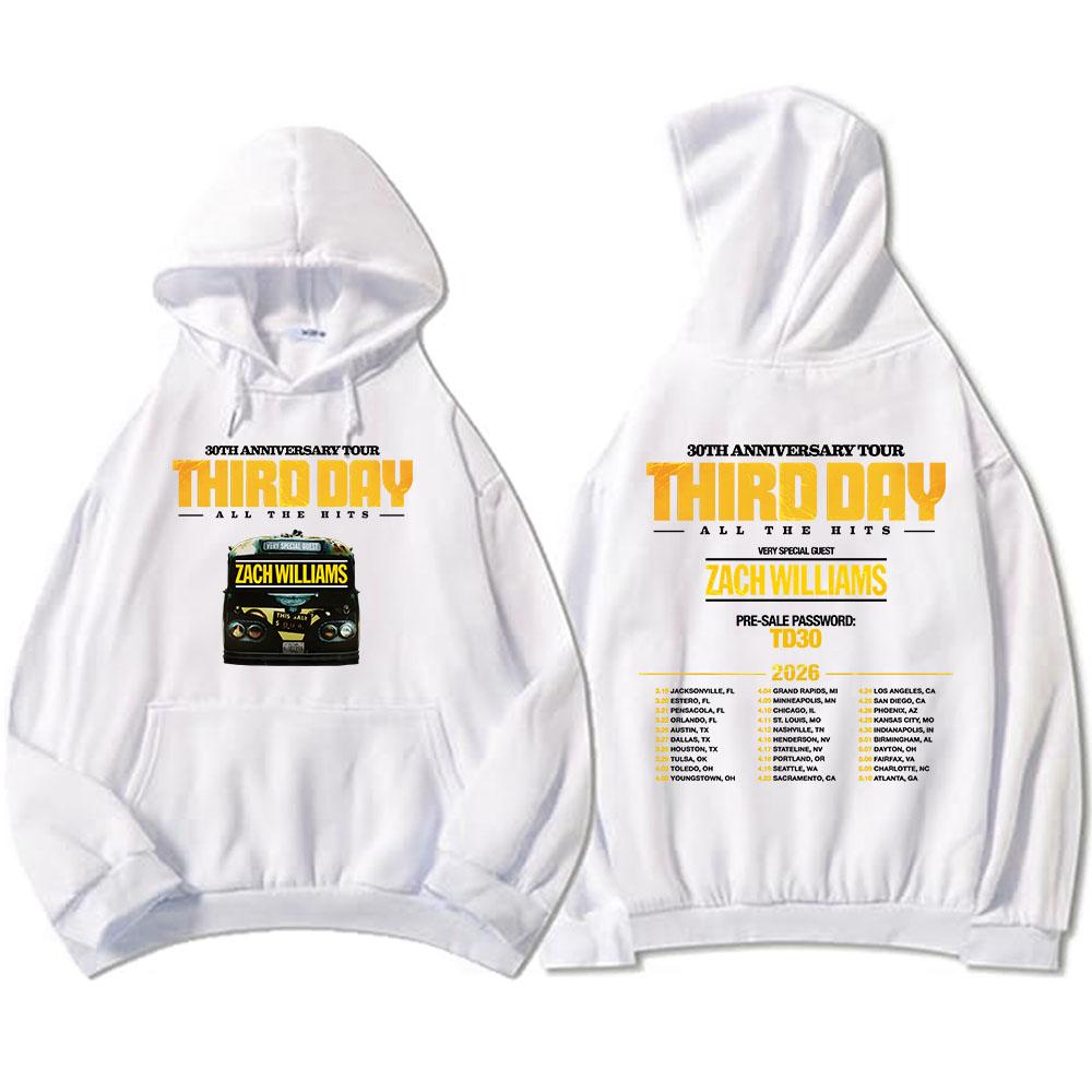 Third Day 30th Anniversary Tour 2026 Hoodies Fashion Long Sleeve Hooded Sweatshirts All The Hits Letter Graphic Pullovers XS