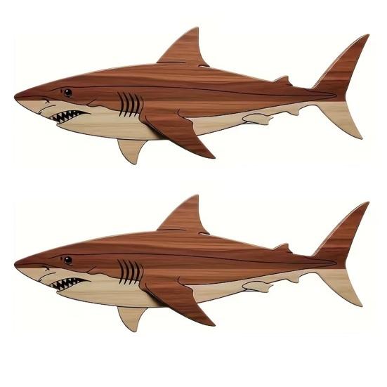 Rustic Wooden Shark Wall Decor Ocean Fish Wall Hanging Sculpture Coastal Beach Style Wall Art for Bedroom Living Room