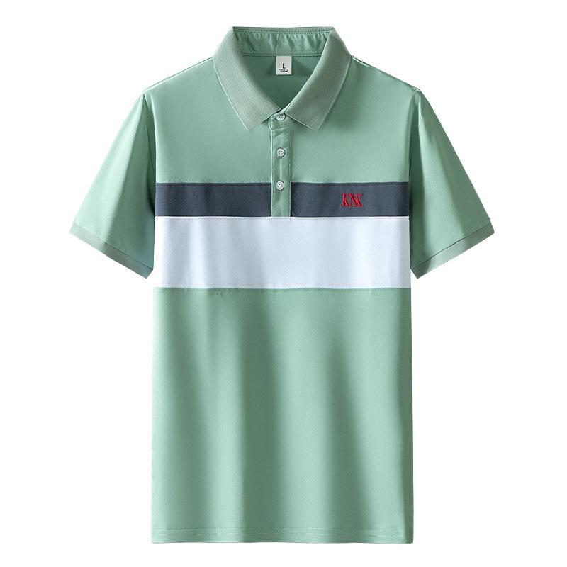 

Мужская рубашка-поло, полосатая футболка с отворотом и коротким рукавом, летняя легкая деловая повседневная футболка с половиной рукава XXXL