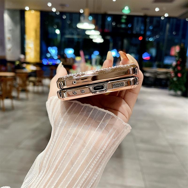 Shiny Rhinestone Glitter Galvanized Hinged Phone Case For Samsung Z Flip 7 FE Galaxy Z Flip 6 5 4 Slim Bling Protection Cover