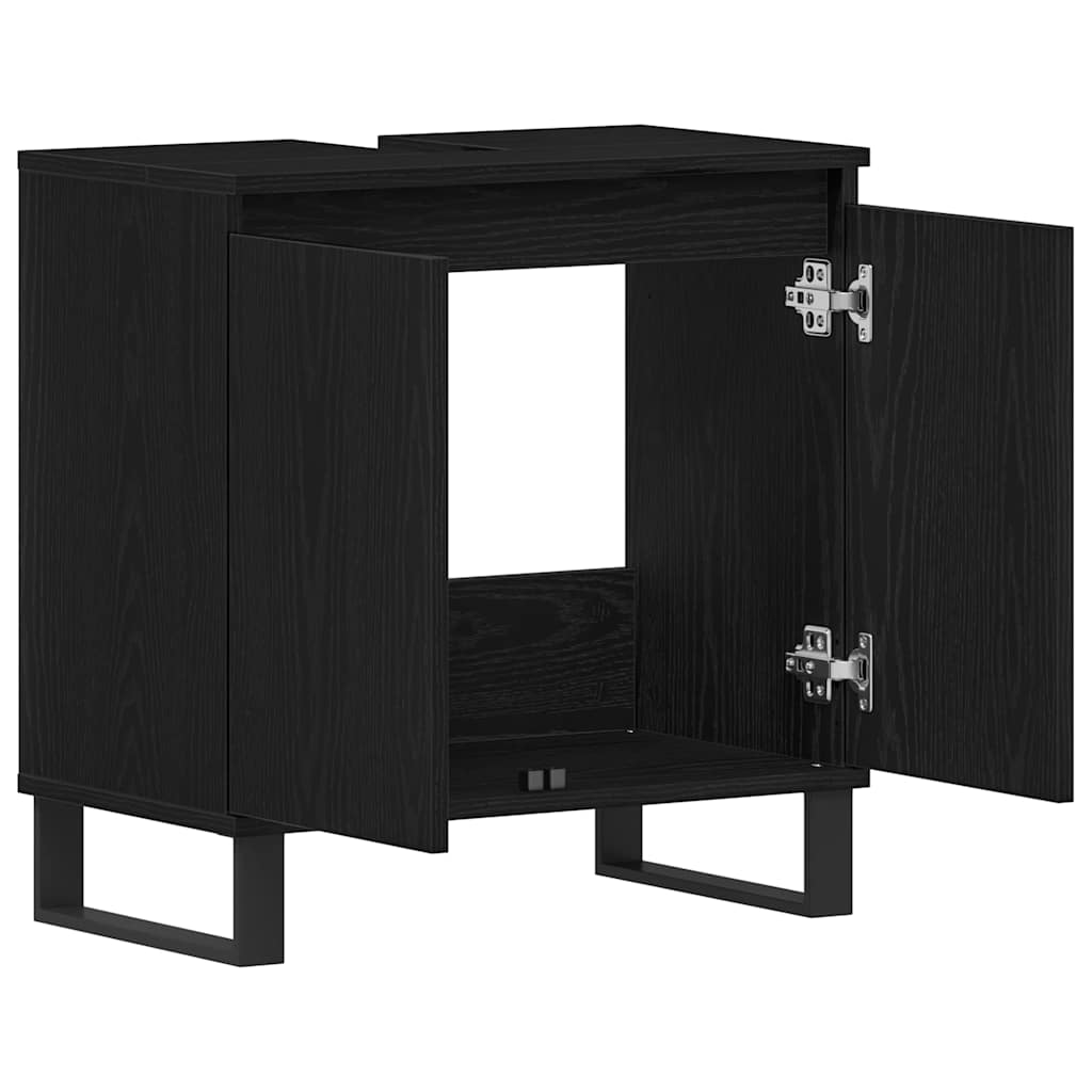 Washbasin Cabinet with Door Black Oak Effect 58 x 33 x 60 cm