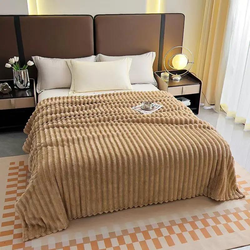 Ribbed Flannel Blanket Wholesale Double Sided Thickened Nap Throw Winter Cover Blanket for Home Office Use