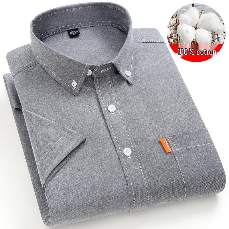 Pánská letní jednobarevná prodyšná košile z čisté bavlny Oxford s krátkým rukávem, business casual